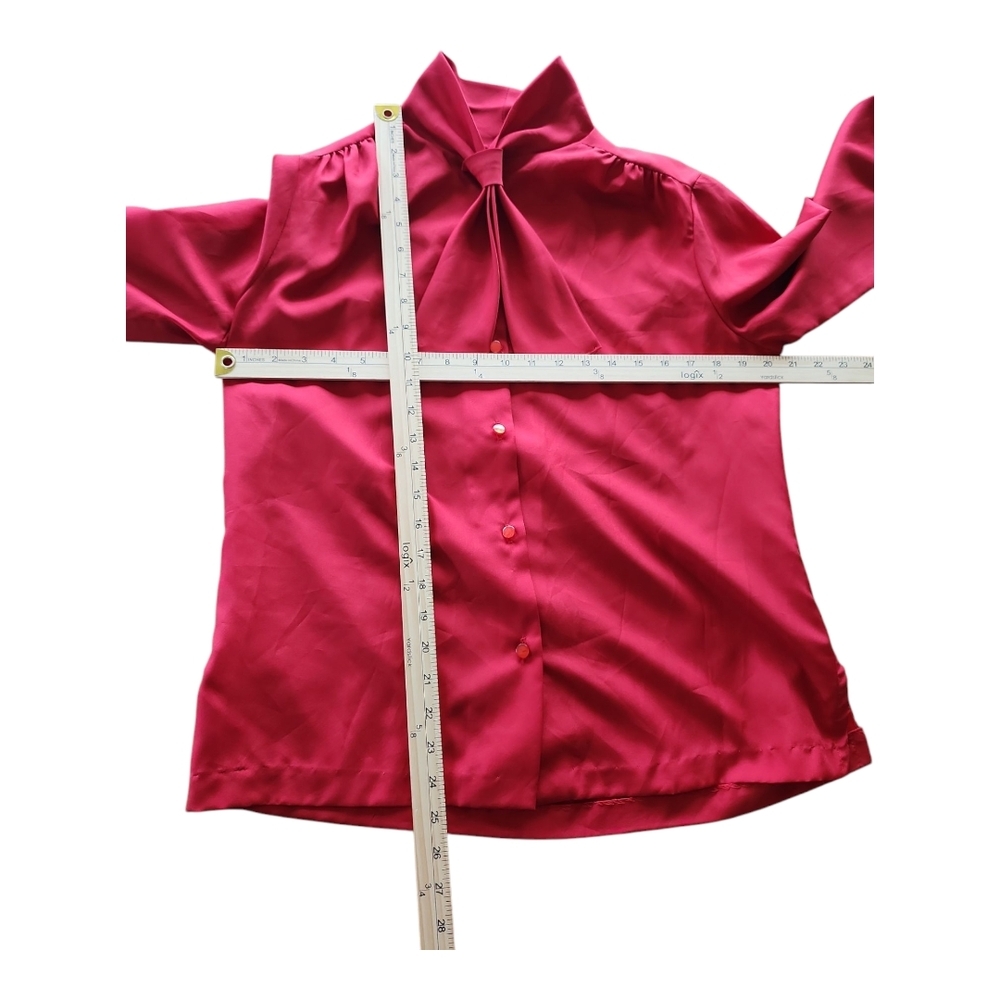 VTG Alicia Red Necktie Secretary Blouse Button-Up Long Sleeve Women’s 14 - Picture 10 of 12
